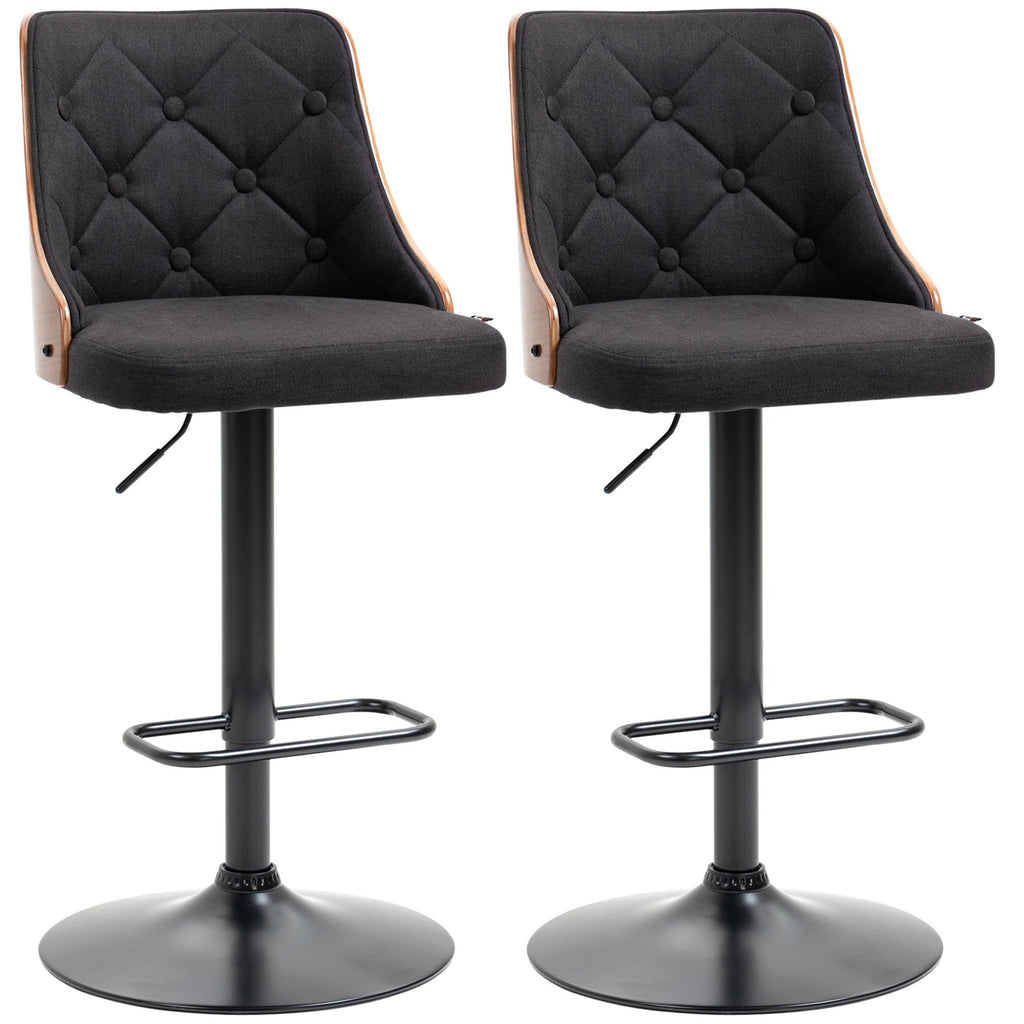 VENERA | Set 2 Swivel Kitchen Bar Stools | 47.5x50x93.5-116 cm | black and walnut - Borgè