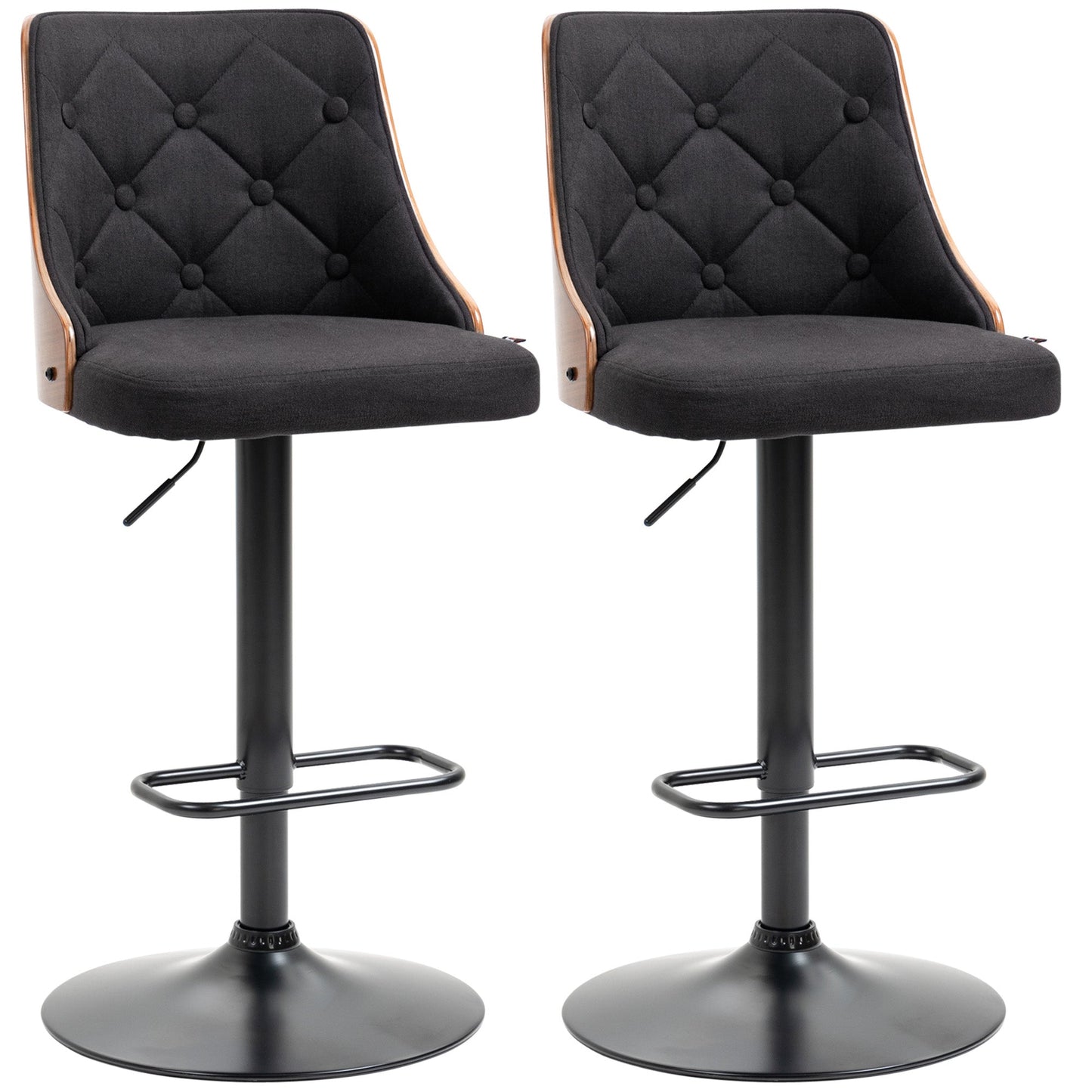 VENERA | Set 2 Swivel Kitchen Bar Stools | 47.5x50x93.5-116 cm | black and walnut