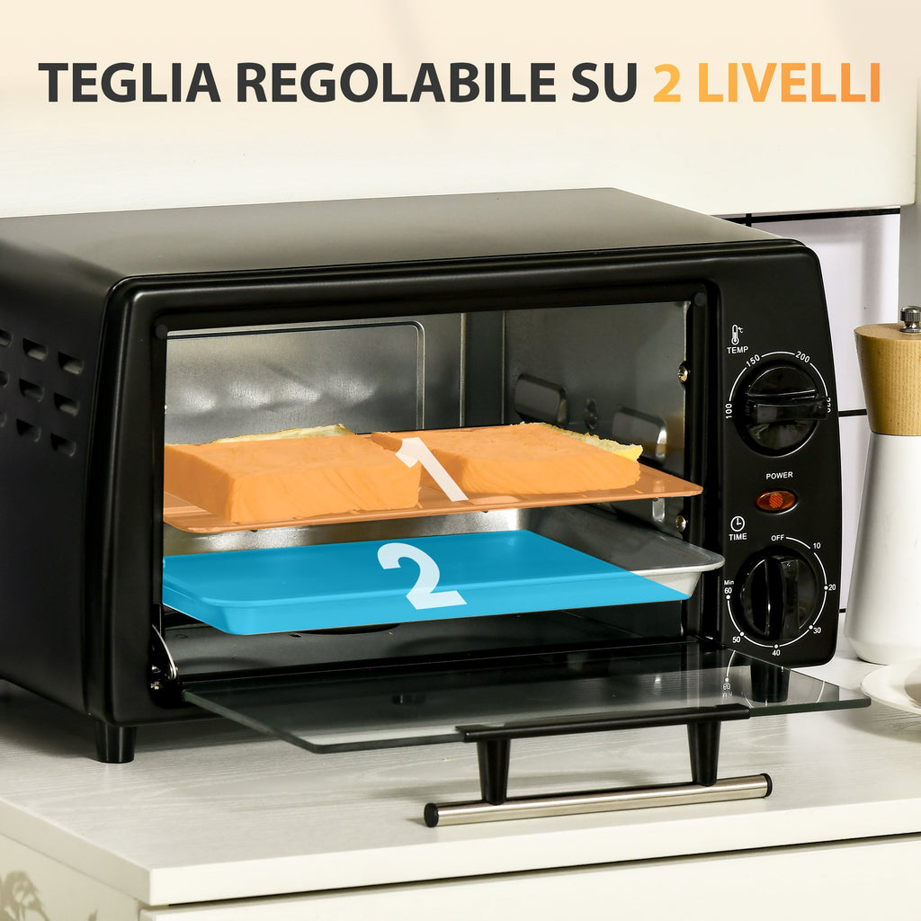 Electricoven 10L with adjustable temperature and timer, 750W, 36.5x26x22 cm, black - Borgè