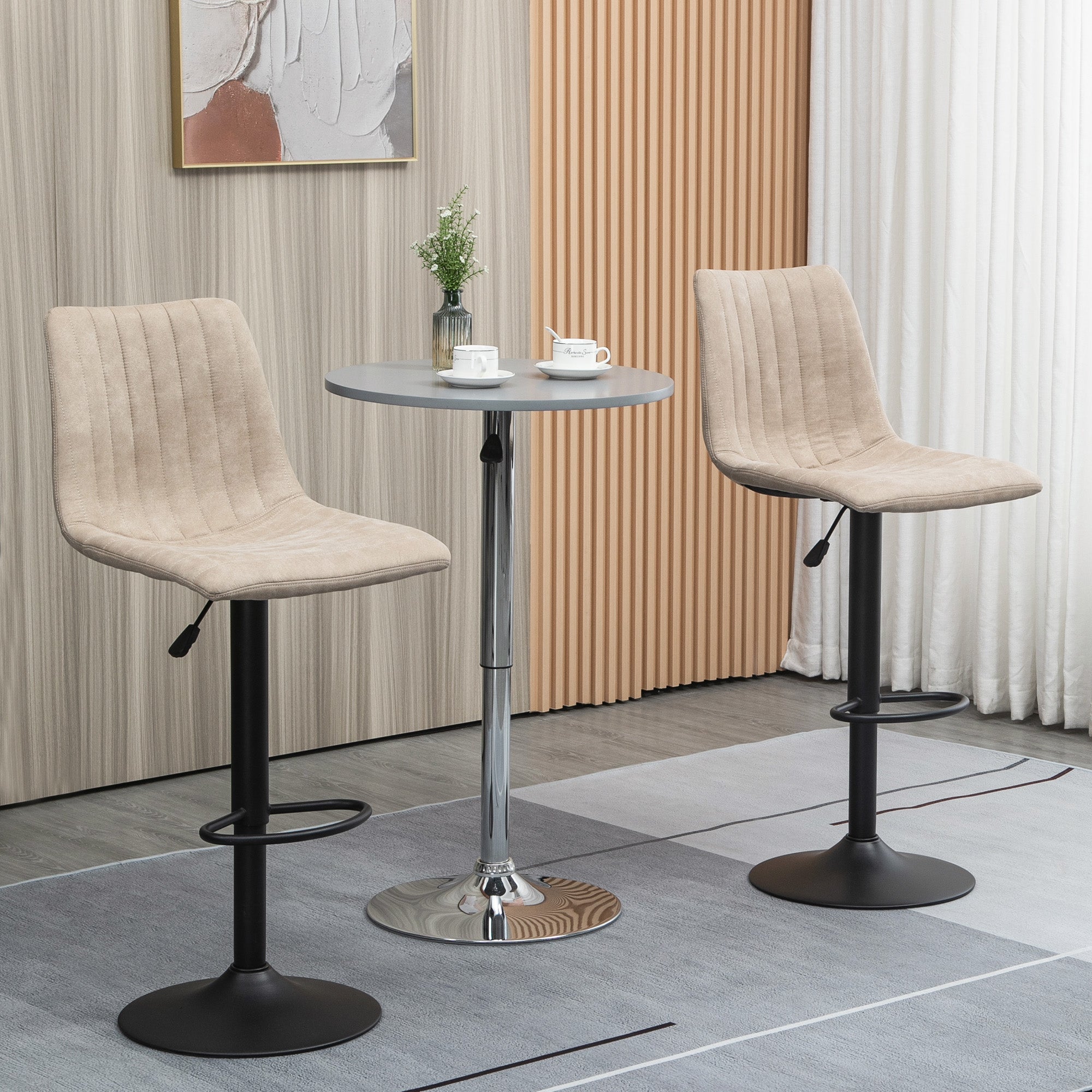 bar stools 2 pieces adjustable height, in steel and polyester, 47.5x57.5x95-116 cm, brown - Borgè