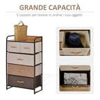 Drawer 5 Drawers in Fabric and Rigid Shelf, 58x29x99cm, Wood - Borgè