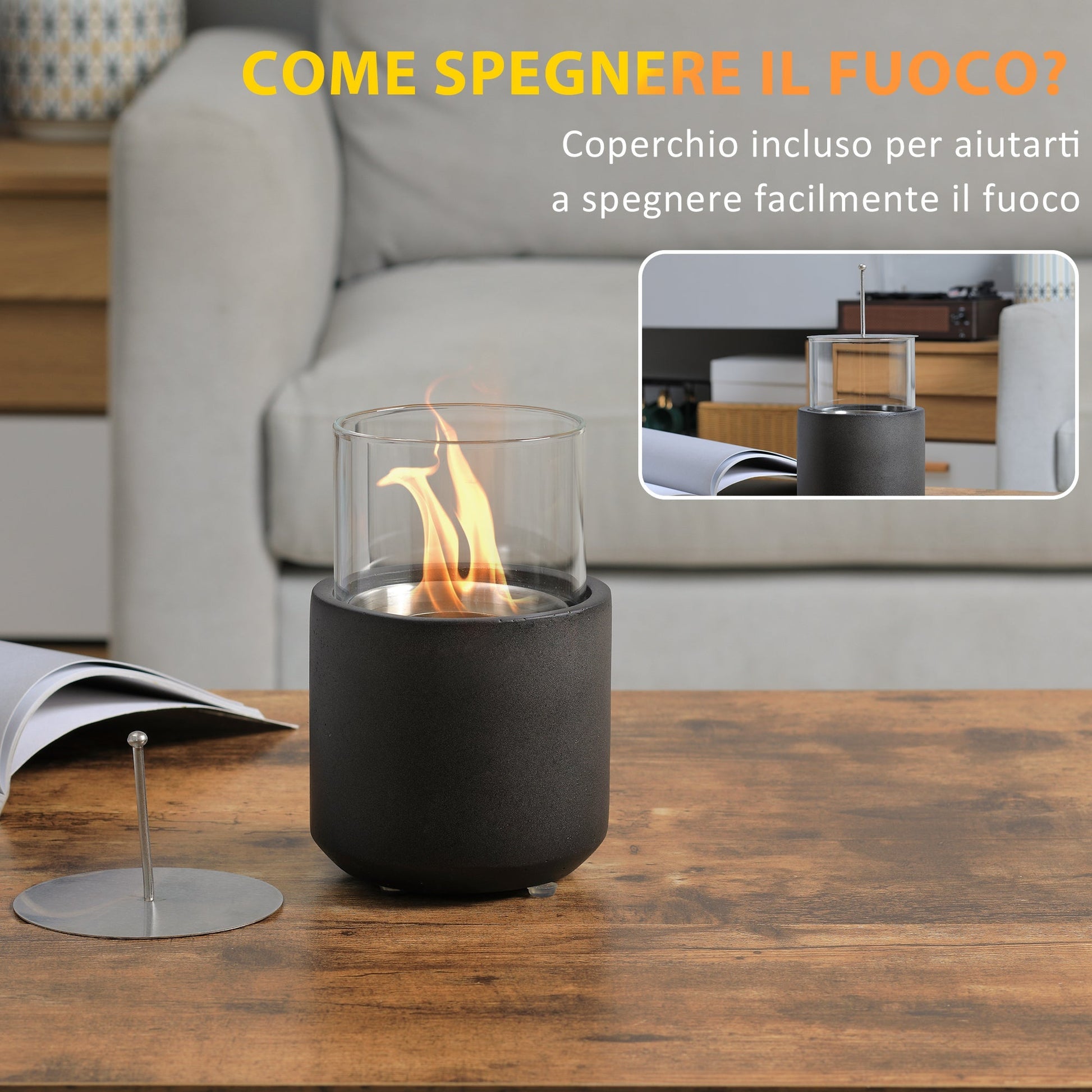 Bioethanol fireplace fireplace with 0.4L tank, 12x12x19cm, dark Grey - Borgè