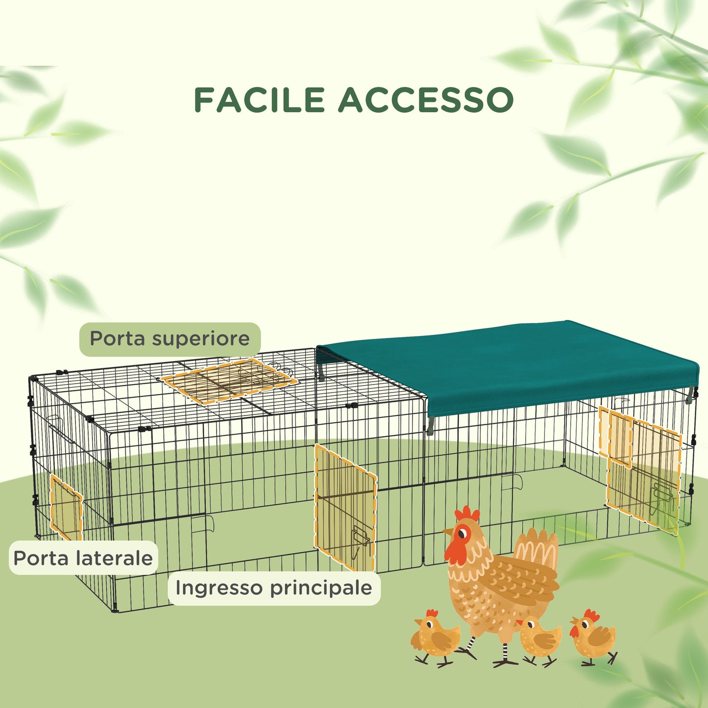 Pawhut for outdoor and interior rabbits with steel roof, 185x75x50cm, green - Borgè