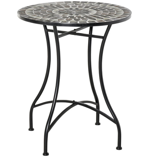 Outsunny small metal and ceramic garden table, table with outdoor mosaic for terrace or balcony, ф60x71cm, black - Borgè