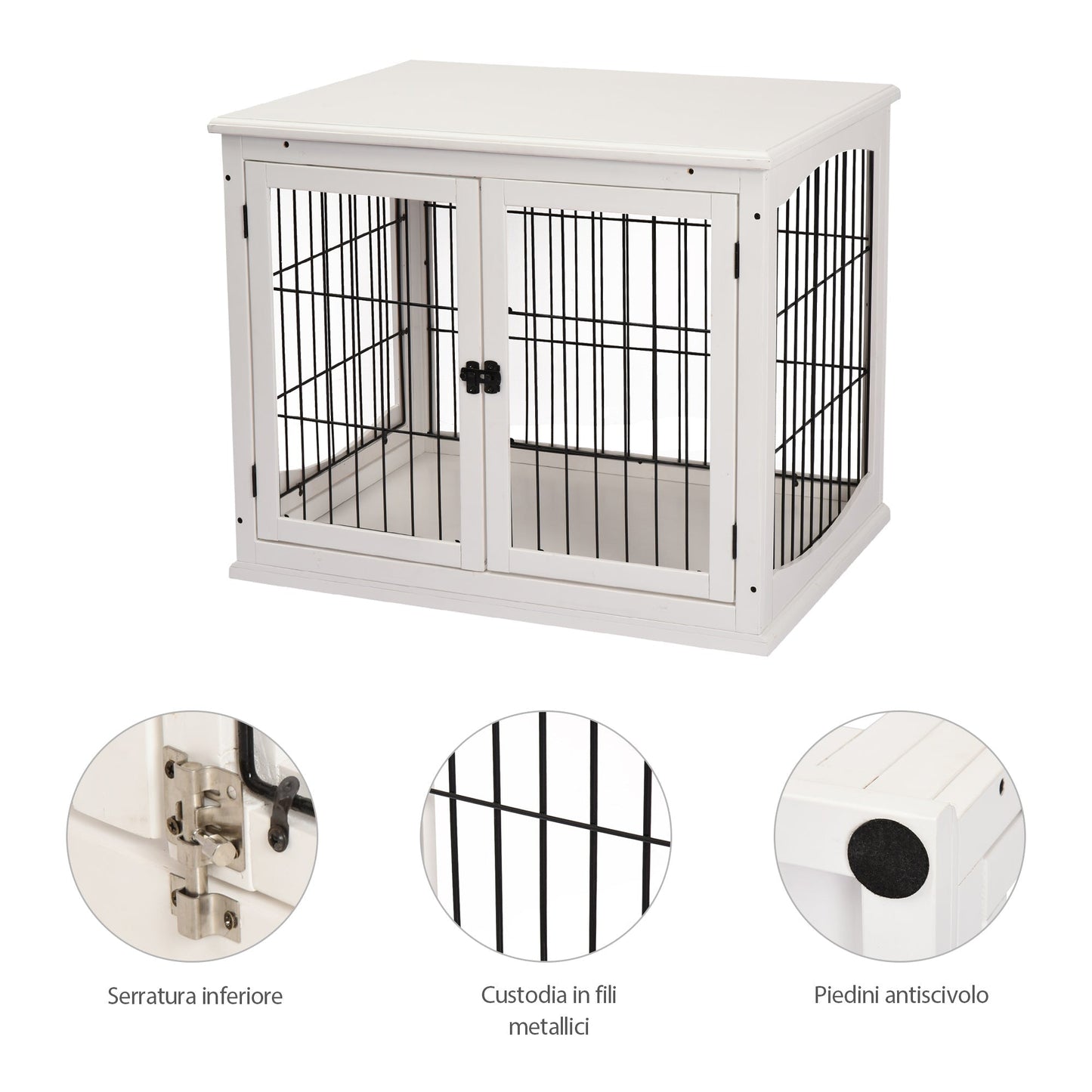 PAWHUT DOG House up to 30kg of wooden and steel interior, 58.5x81x 66cm - White - Borgè