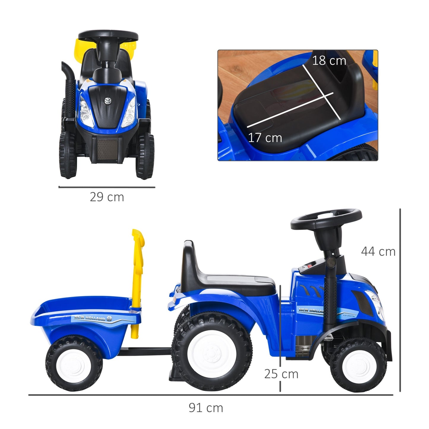 tractor for children rideable with trailer, rake and blade 12-36 months - blue - Borgè