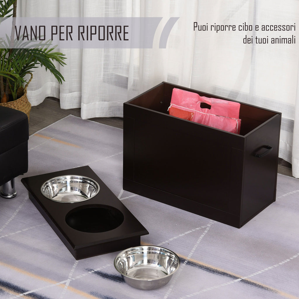 Raised Bowls for Large Dogs, MDF Bowl Stand with 2 Stainless Steel Bowls, 60x30x41 cm, Brown - Borge' Group Limited