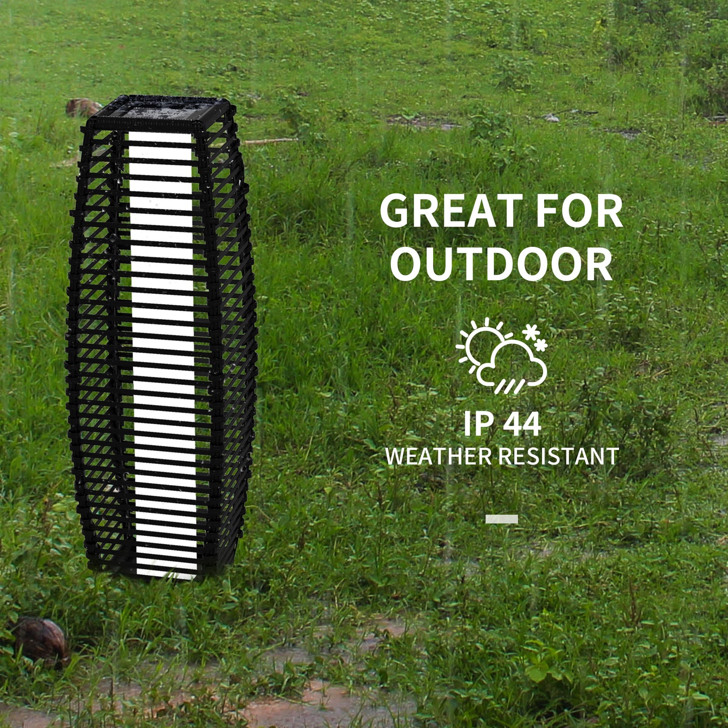 Outsunny Garden Solar Lamp with charging panel, in steel and rattan, 20x20x68 cm, black - Borgè