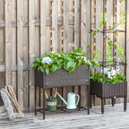 Raised Garden Bed, Wicker-Effect Planter with Shelf, Raised Garden Bed for Indoor and Outdoor Use, Grey (70cm x 30cm x 72cm) - Borge' Group Limited