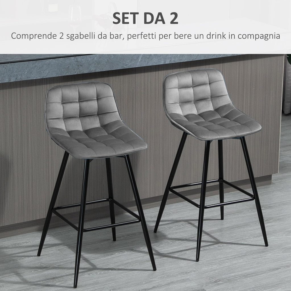 Set 2 stools from bar stuffed chairs Nordic style Grey velvet - Borgè
