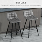 Set 2 stools from bar stuffed chairs Nordic style Grey velvet - Borgè