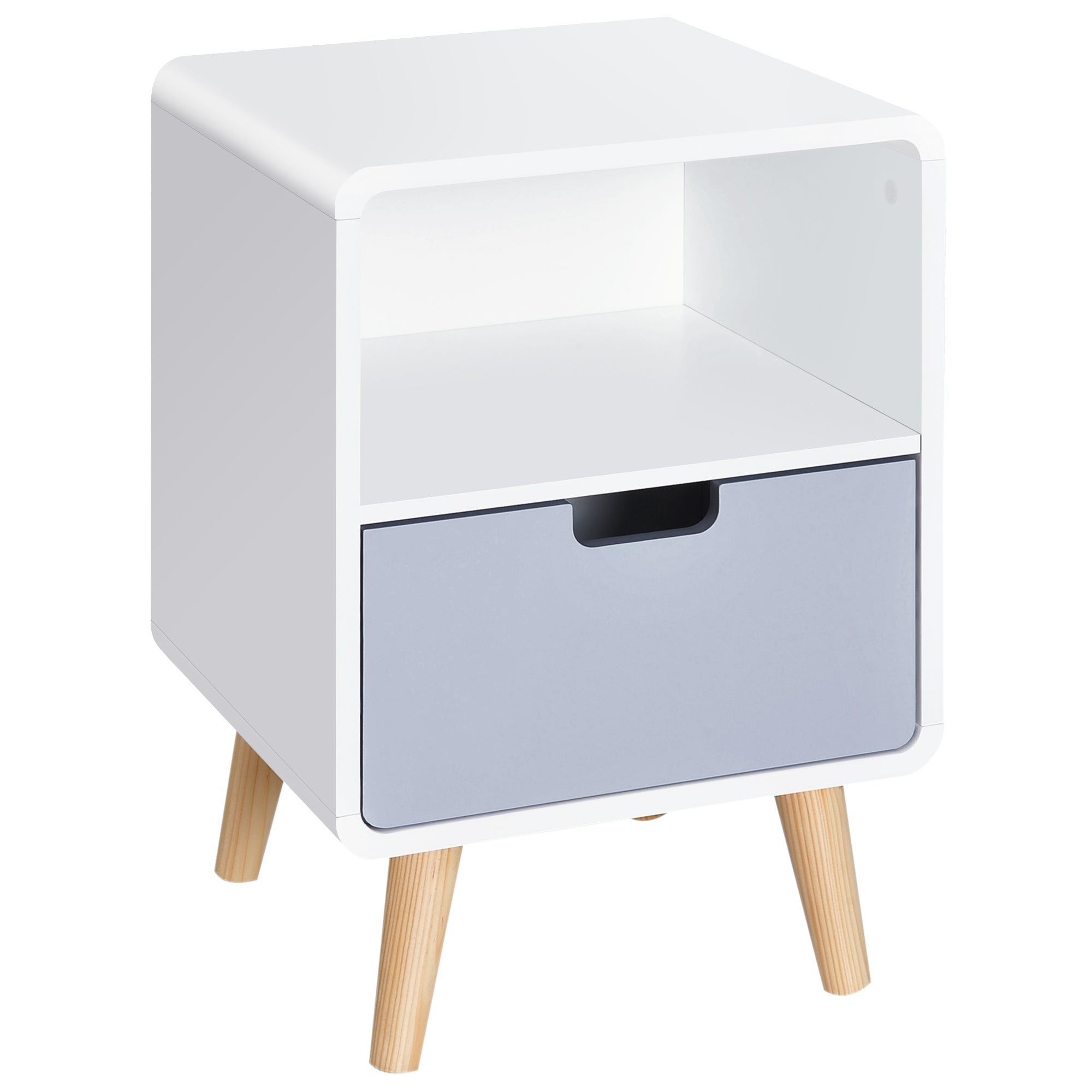 bedside table with drawer in mdf and pine wood for bedroom, living room and bathroom, 40x38x58 cm - Borgè