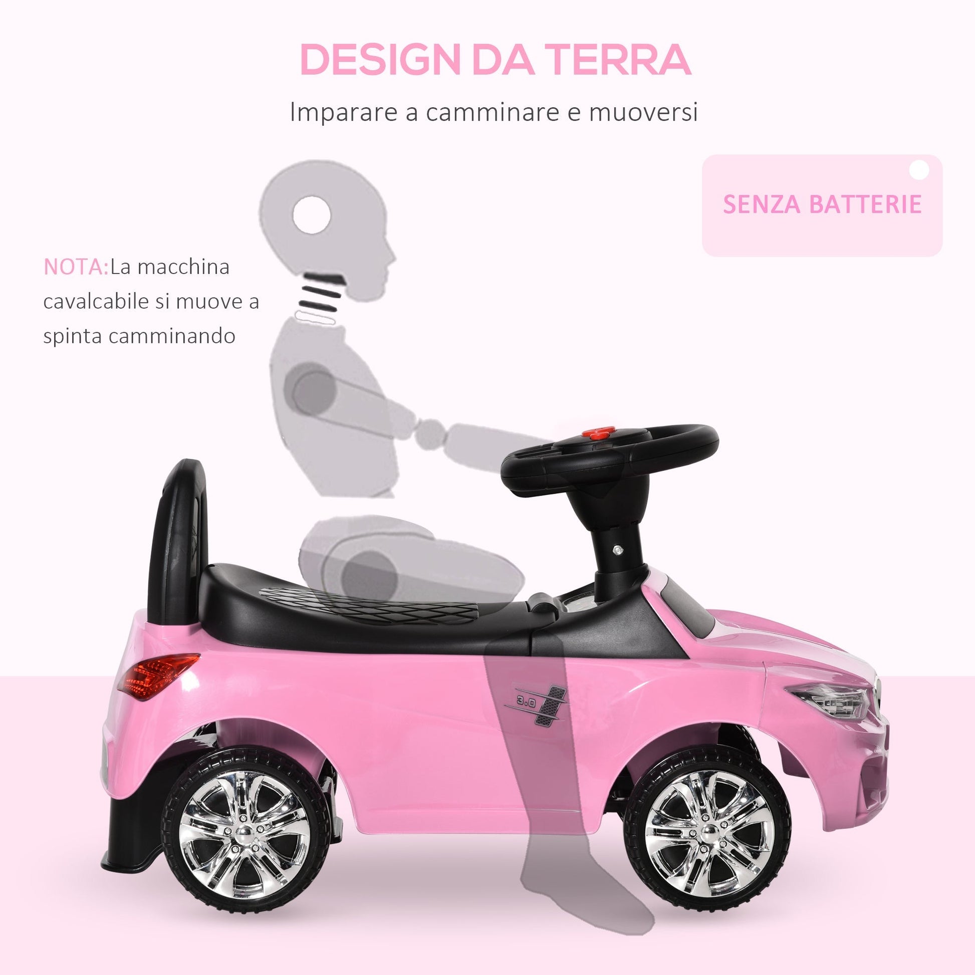 Machine for children rideable headlights and integrated music, 18-36 months - Rosa - Borgè