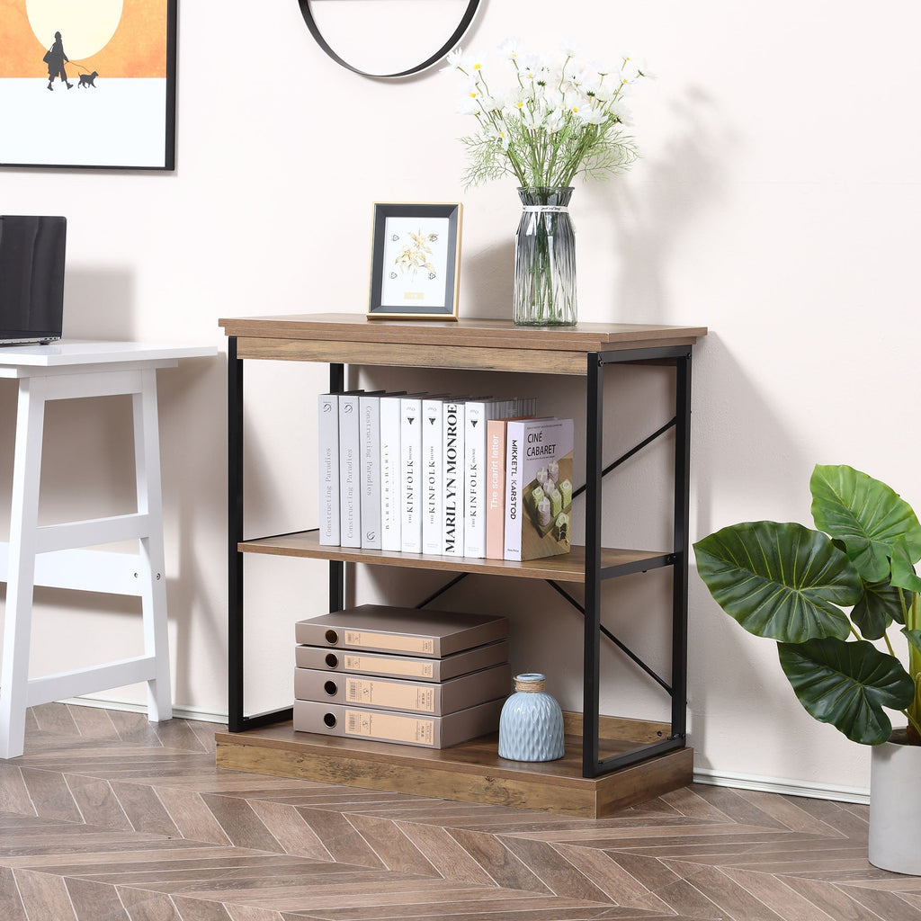 shelf industrial style bookcase Multiuse wood and metal - brown/black - Borgè