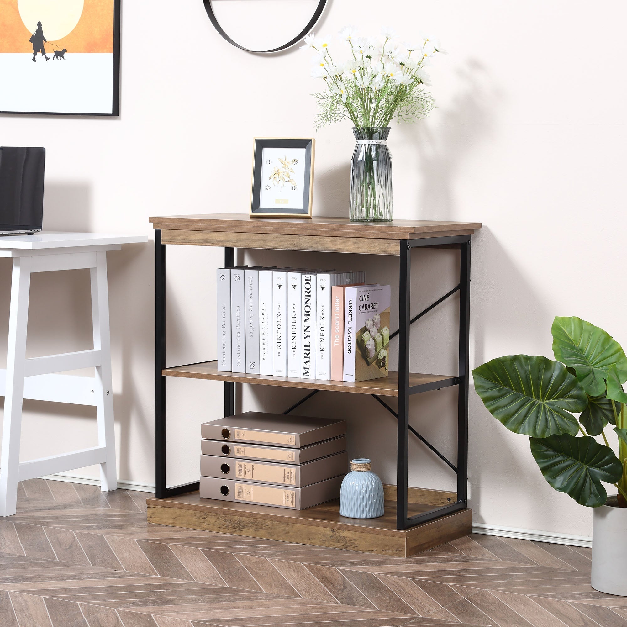 shelf industrial style bookcase Multiuse wood and metal - brown/black - Borgè