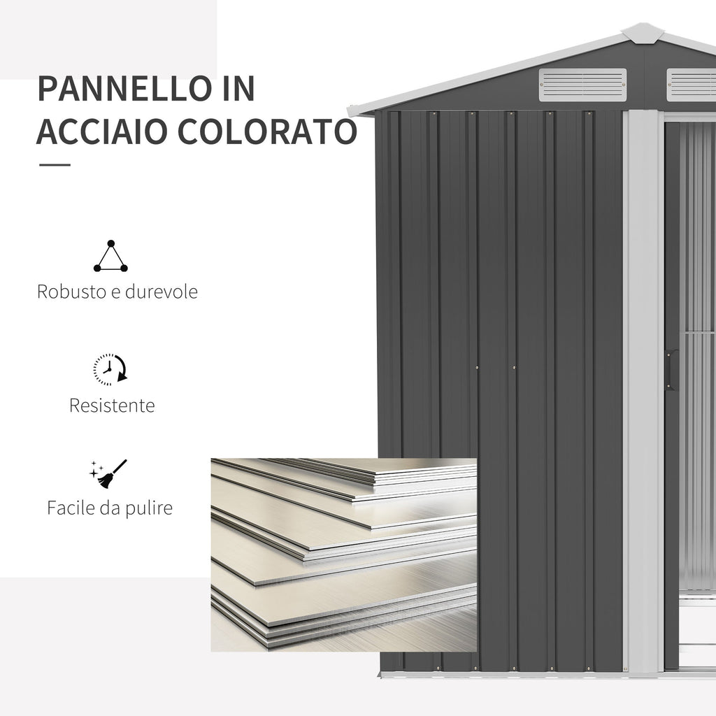 Steel Tool Shed with Sloped Roof and 4 Air Vents, 152x132x188cm, Dark Grey - Borge' Group Limited