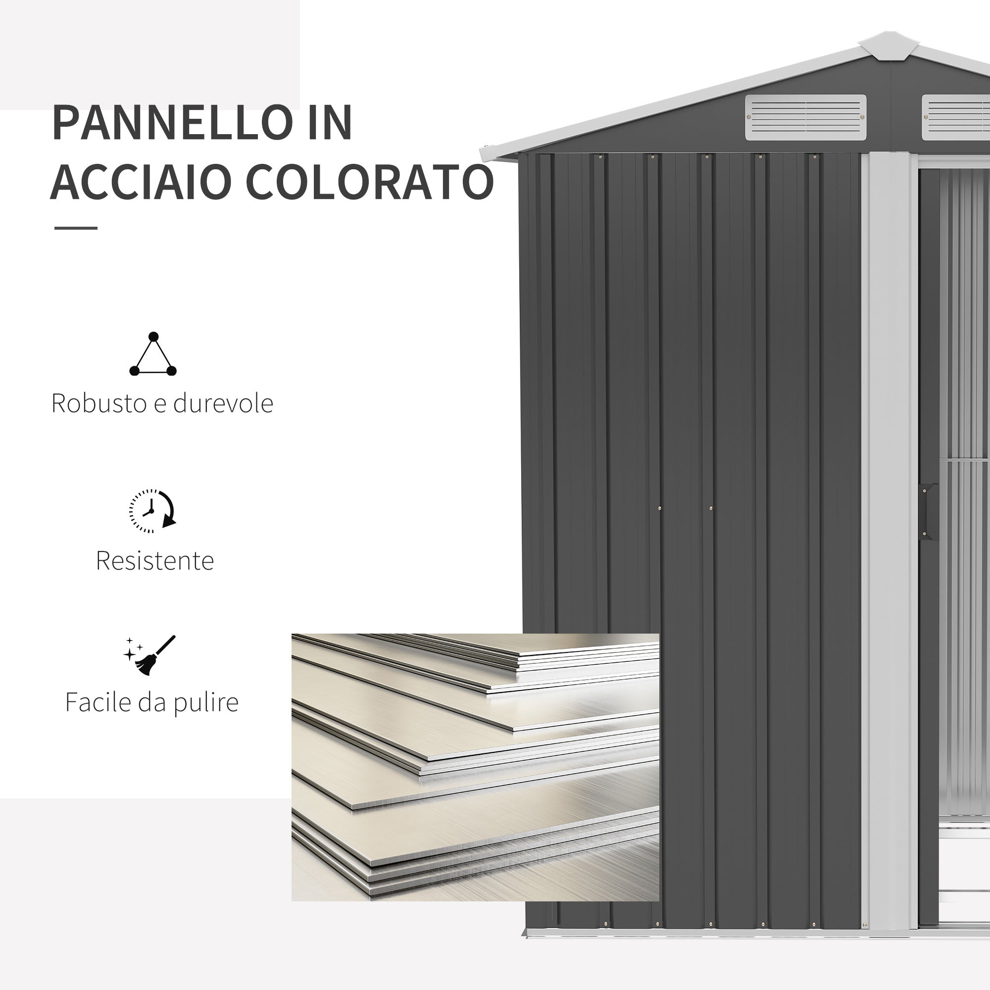 Steel Tool Shed with Sloped Roof and 4 Air Vents, 152x132x188cm, Dark Grey - Borge' Group Limited