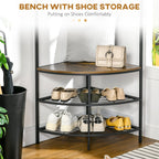 Hanging from angular earth with bench and industrial style shoe rack, 50x50x183cm, brown - Borgè