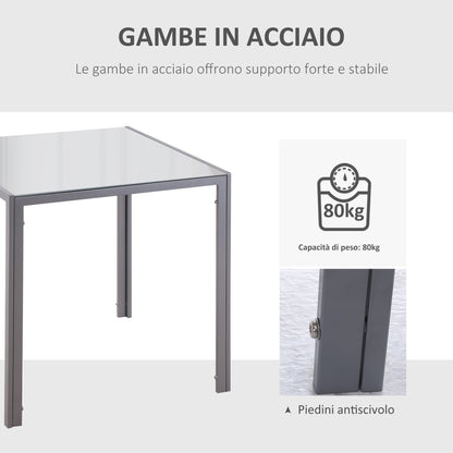 Square Table 4 Seater for Kitchen and Living Room, Modern Table in Metal and Tempered Glass, 75x75x75 cm, Grey - Borgè