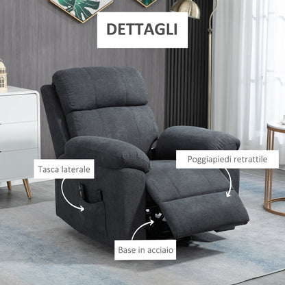 Reclinable Grey Armchair with Lift Assist up to 135 ° and 8 massage points | Remote Control and footrest 85x94.5x103 cm - Borgè