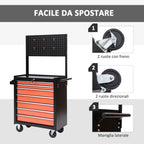 Homcom Tools Trolley Tools with chest of drawers, black and orange, 61.5x33x76cm - Borgè
