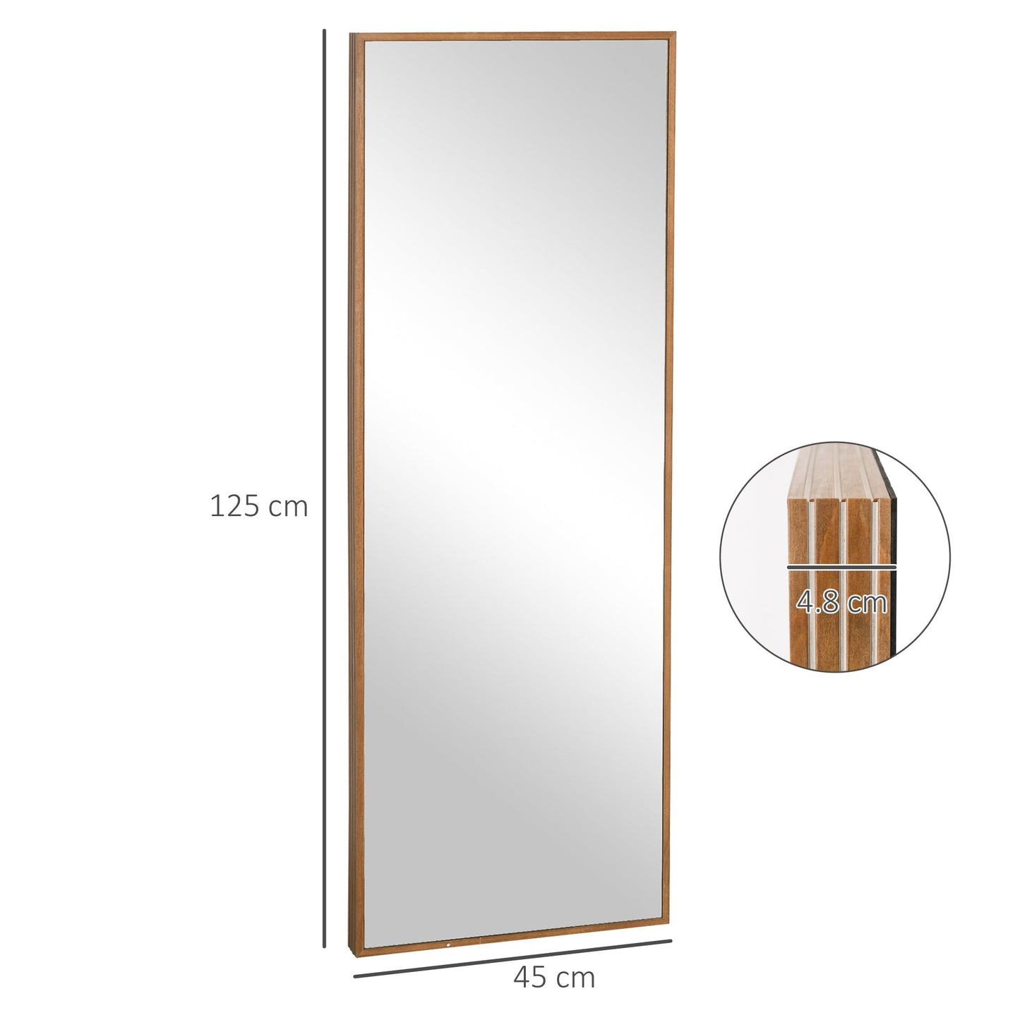 wall and support mirror in pine wood with hooks included, 45x125cm - Borgè