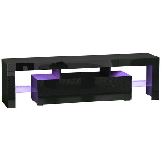 Mobile TV 65 "Max in MDF and glass with 3 open shelves, one compartment and LED lights, 160x35x45 cm, black