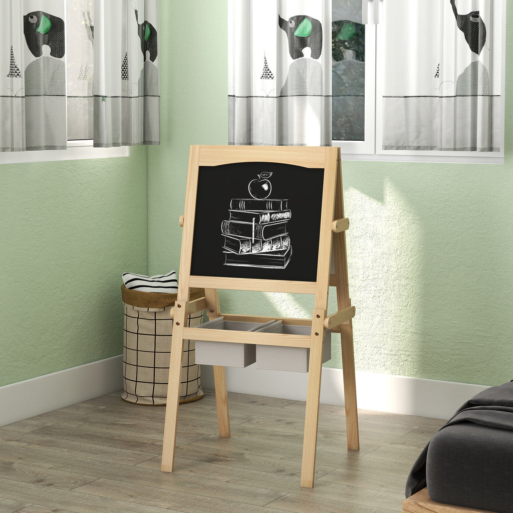Aiyaplay blackboard for children with easel 3 in 1 and baskets, age 3-6 years, 58x50.5x109cm, wood color - Borgè