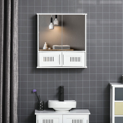 Kleankin Bathroom cabinet wall unit with mirror antine, 55x17.5x60cm - white - Borgè