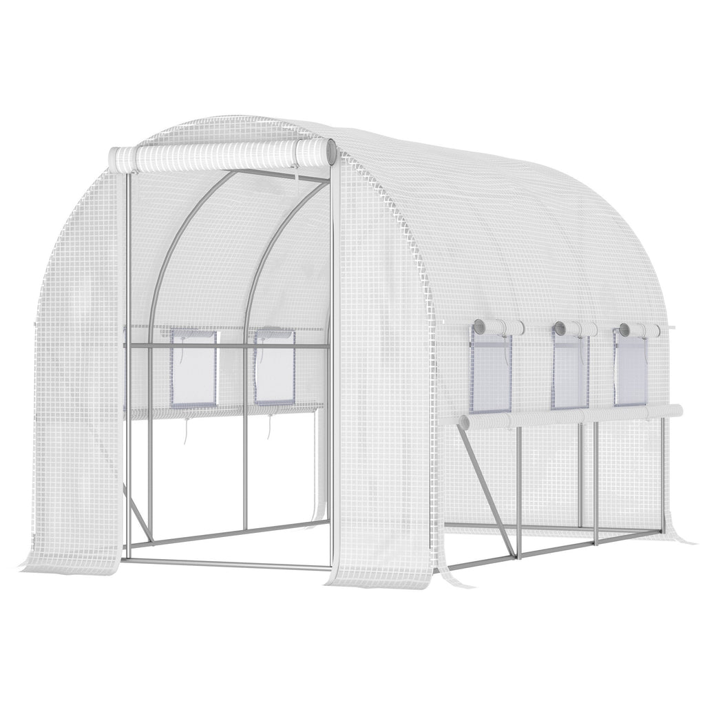 3x2x2m Steel Greenhouse with PE Cover, Zip Doors and Mesh Windows, White - Borge' Group Limited