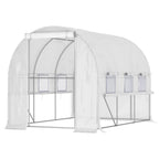 3x2x2m Steel Greenhouse with PE Cover, Zip Doors and Mesh Windows, White - Borge' Group Limited
