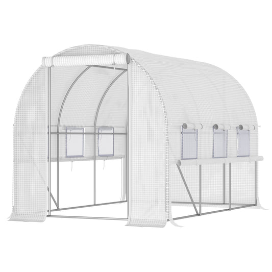 Outsunny greenhouse for vegetable garden 2.95x2x2m in steel and cove coverage, doors with zip and mesh windows, white