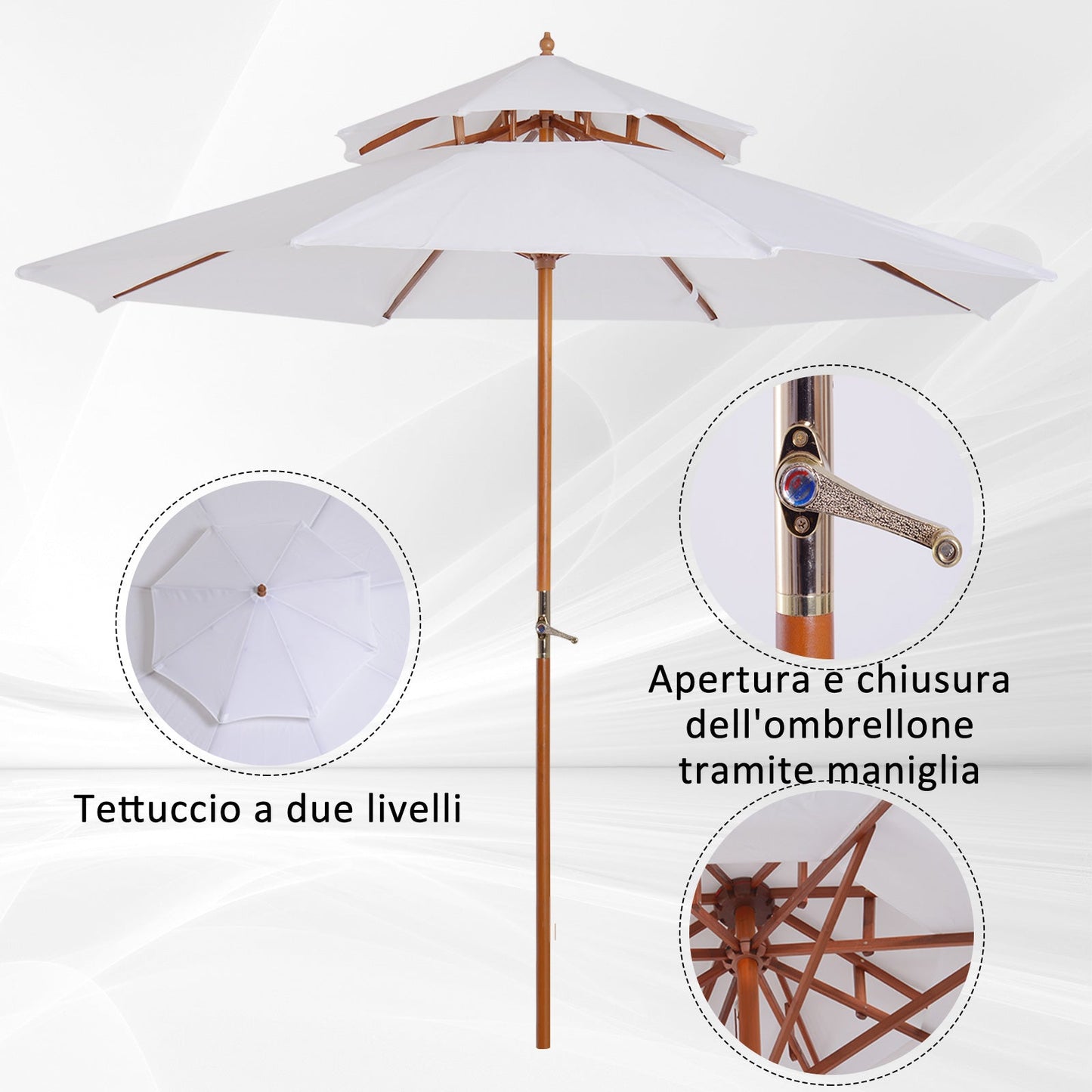 Outsunny garden umbrella wooden terrace with double waterproof roof, cream, φ2.7 × 2.6m - Borgè