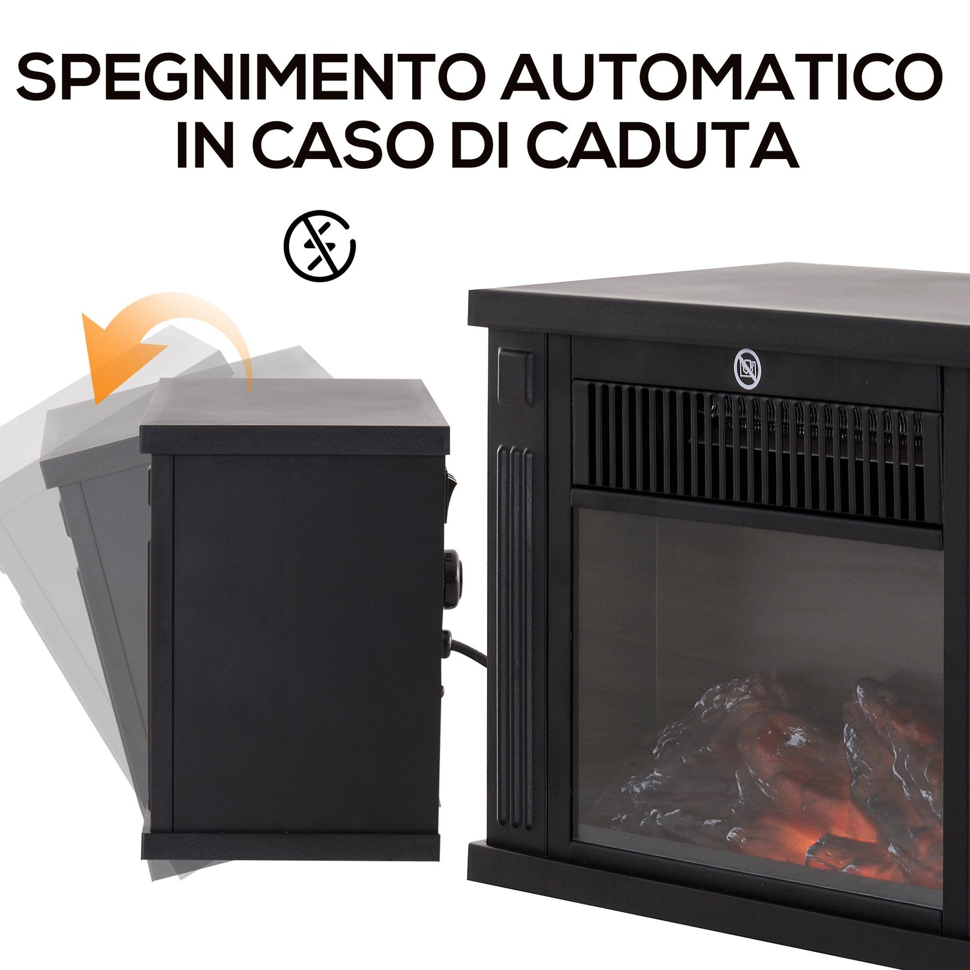 electric fireplace from land power 600W/1200w plastic and tempered black glass, 34x17x25cm - Borgè