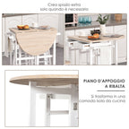 Folding Kitchen Cart with 2 White MDF wooden stools - Borgè