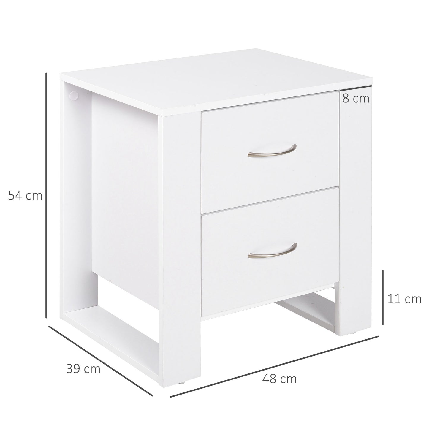 Homcom Modern wooden bedside table with 2 drawers per bedroom, 48x39x54cm, white - Borgè