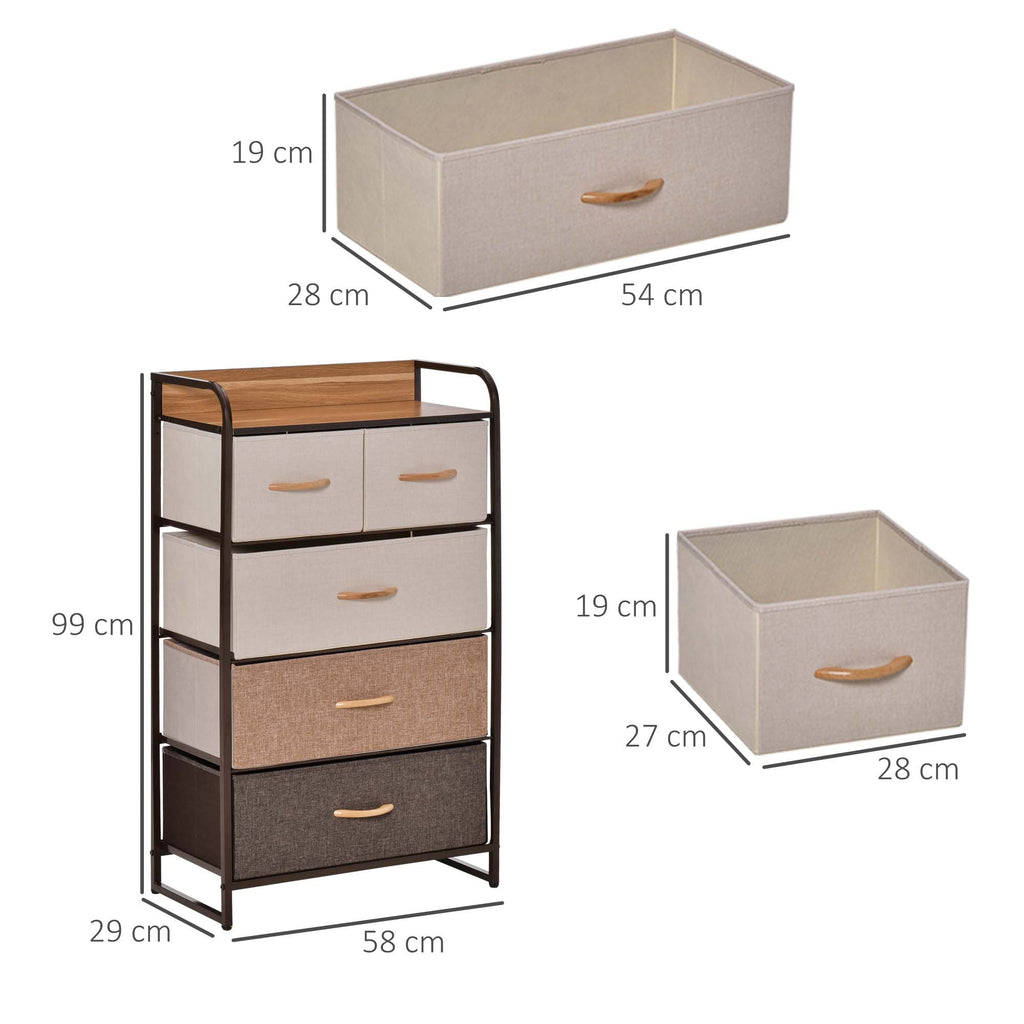 Drawer 5 Drawers in Fabric and Rigid Shelf, 58x29x99cm, Wood - Borgè
