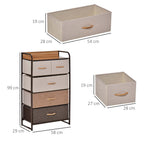 Drawer 5 Drawers in Fabric and Rigid Shelf, 58x29x99cm, Wood - Borgè