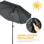 Beach Umbrella 1.8x2 m, in Polyester and Steel with 8 Ribs and 45° Reclining, Grey - Borge' Group Limited