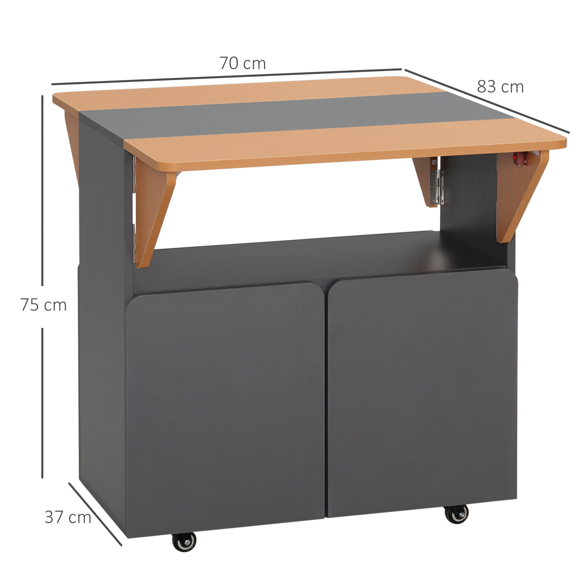 Homcom Folding table saving for 4 people max with 4 wheels, hidden shelf and locker with doors, 70x83x75 cm - Borgè
