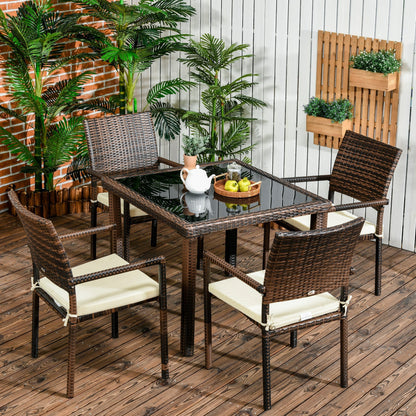 Outsunny outdoor sets in Rattan PE with table and 4 chairs with cushions, brown - Borgè