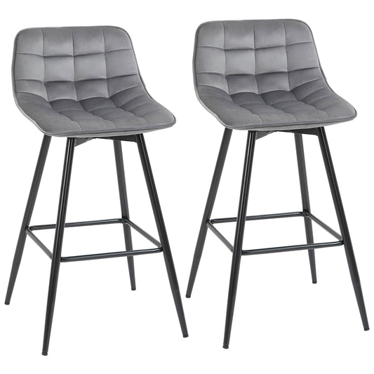 Set 2 stools from bar stuffed chairs Nordic style Grey velvet - Borgè