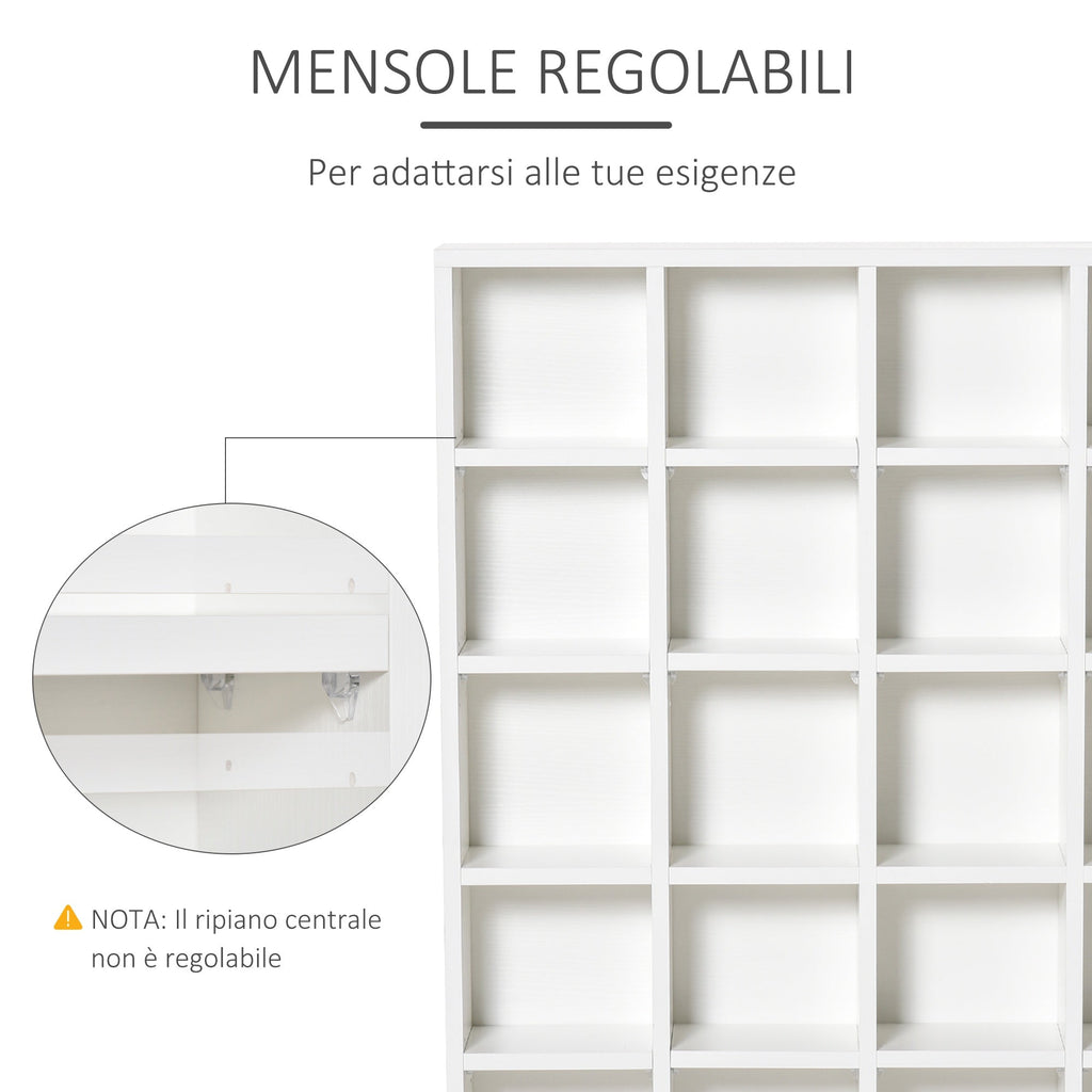 Mobile Wooden Library 24 compartments, white, 130.5x89x20cm - Borgè