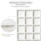 Mobile Wooden Library 24 compartments, white, 130.5x89x20cm - Borgè