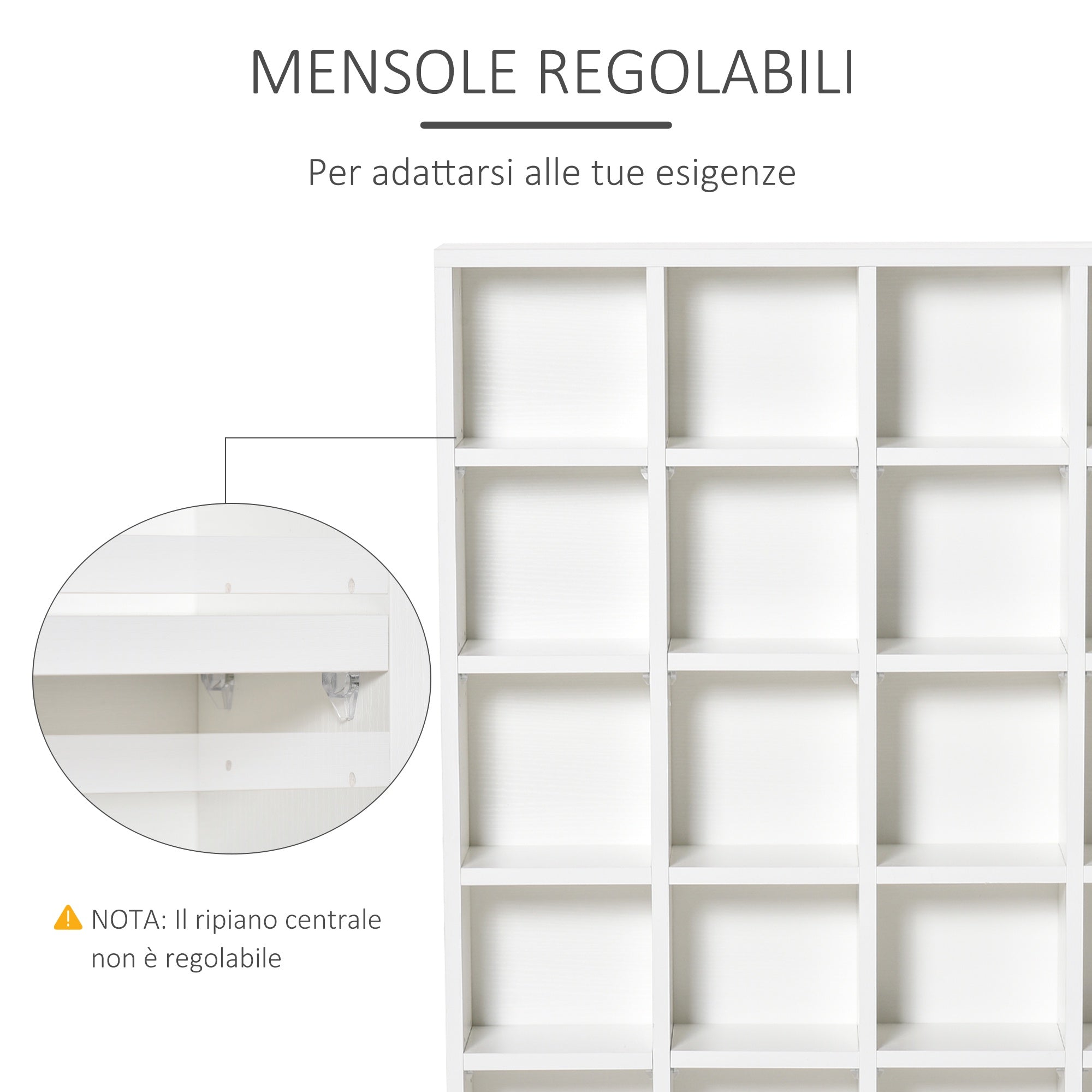 Mobile Wooden Library 24 compartments, white, 130.5x89x20cm - Borgè
