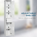 Kleankin Bathroom cabinet with adjustable shelf, 2 closed shelves and a wooden drawer, 30x28x180 cm, white - Borgè