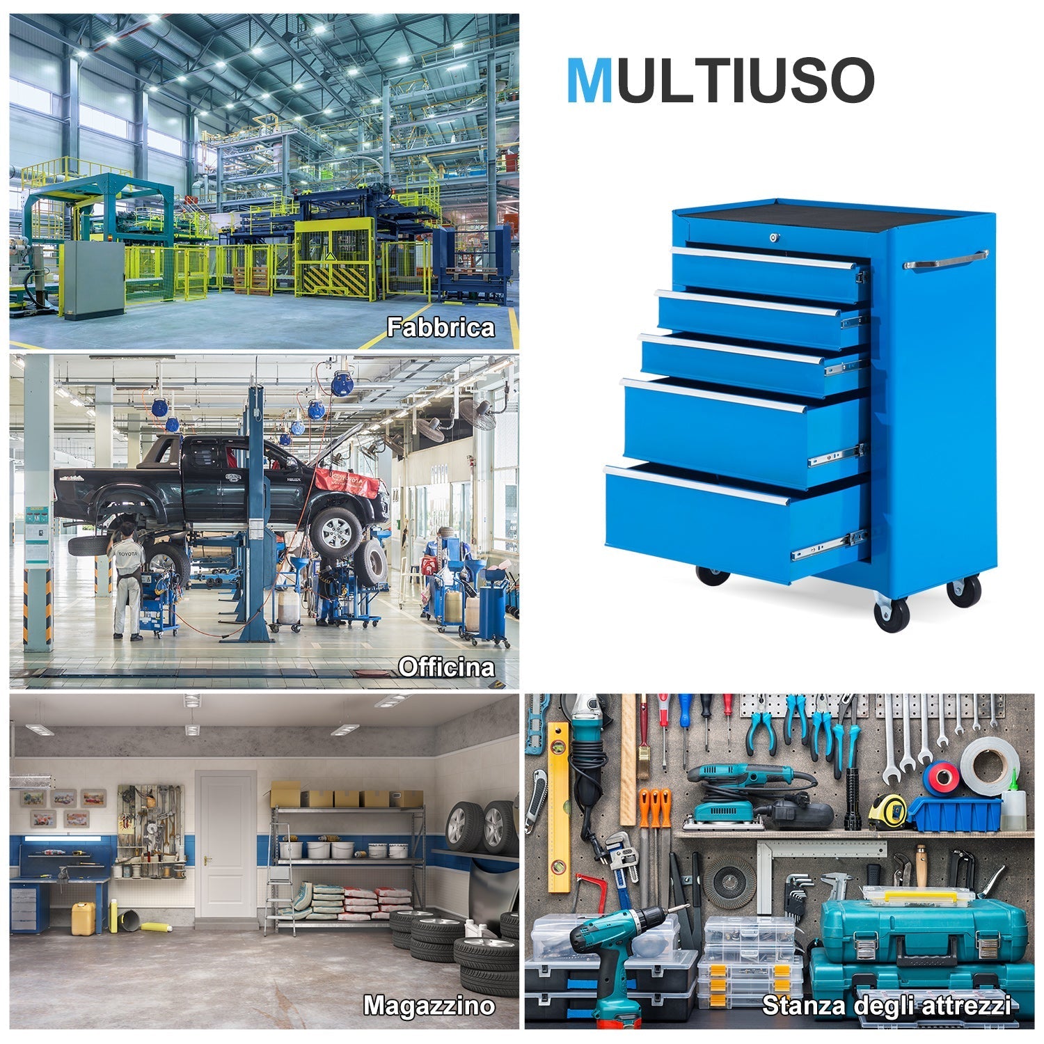 Homcom Trolley Gate Lenters from Officina with blue chest of drawers 61.5 x 33 x 85cm - Borgè