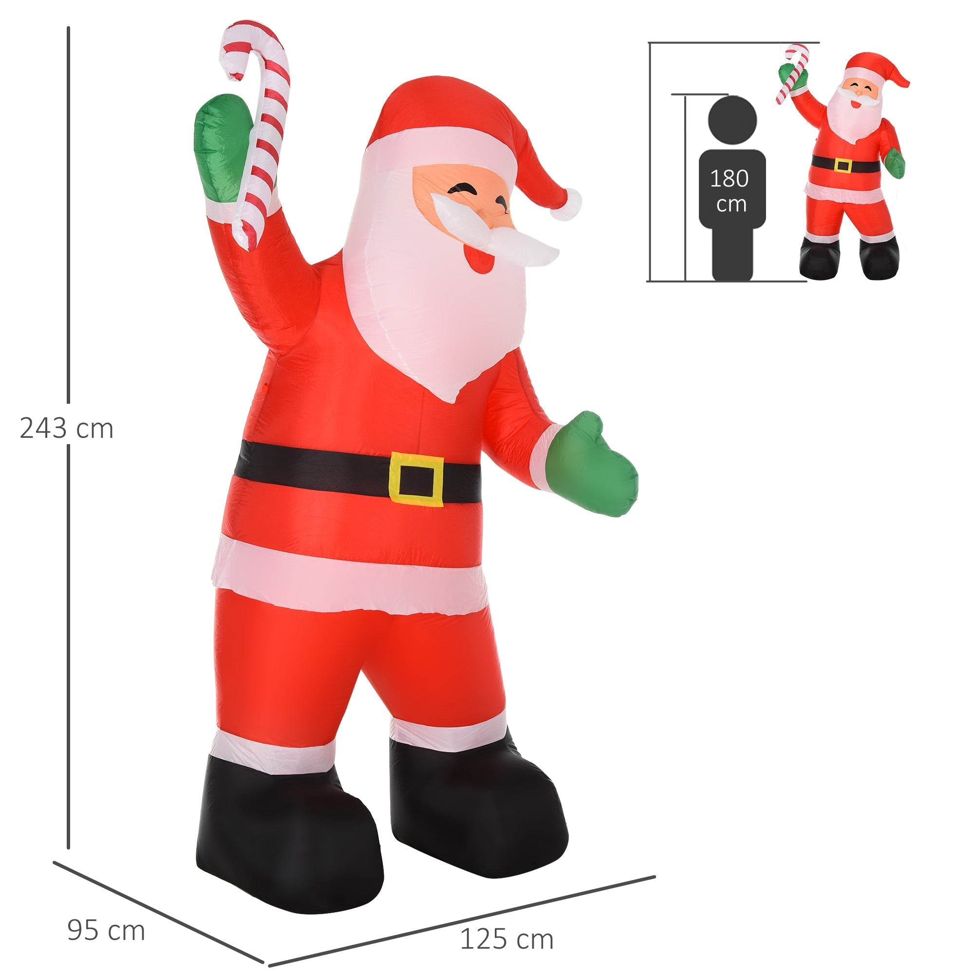 Santa Claus Inflatable sugar stick 2 LED lights Waterproof IP44 - Borgè