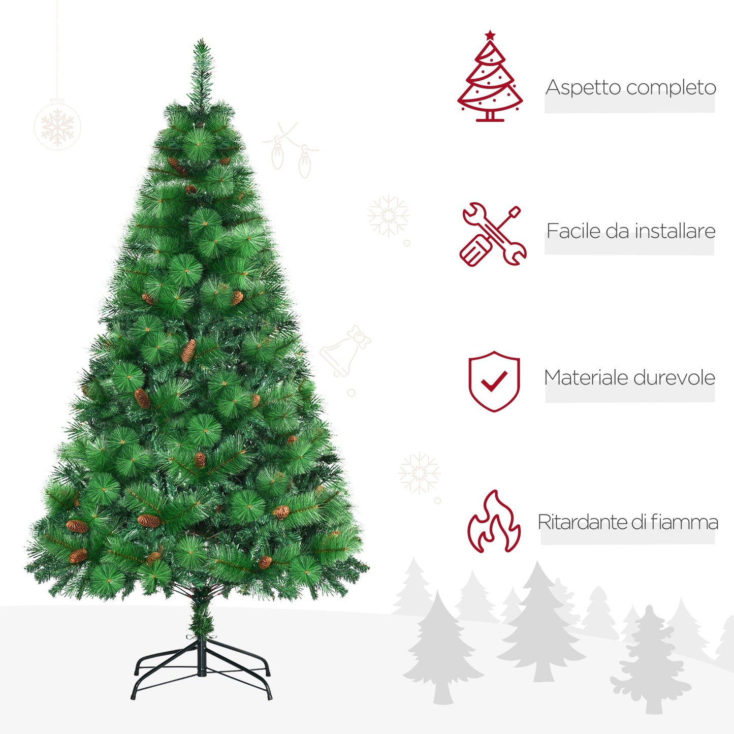 decorated Christmas tree and fireproof for interiors with 782 branches and metal base, Ï†116x180 cm, green - Borgè