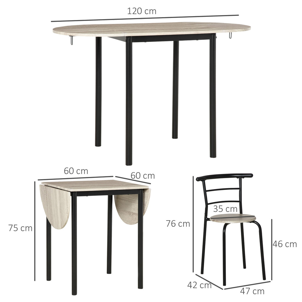 Set Dining 3 pieces with 2 chairs and 1 oval dining table in MDF and steel for limited spaces, wood color - Borgè